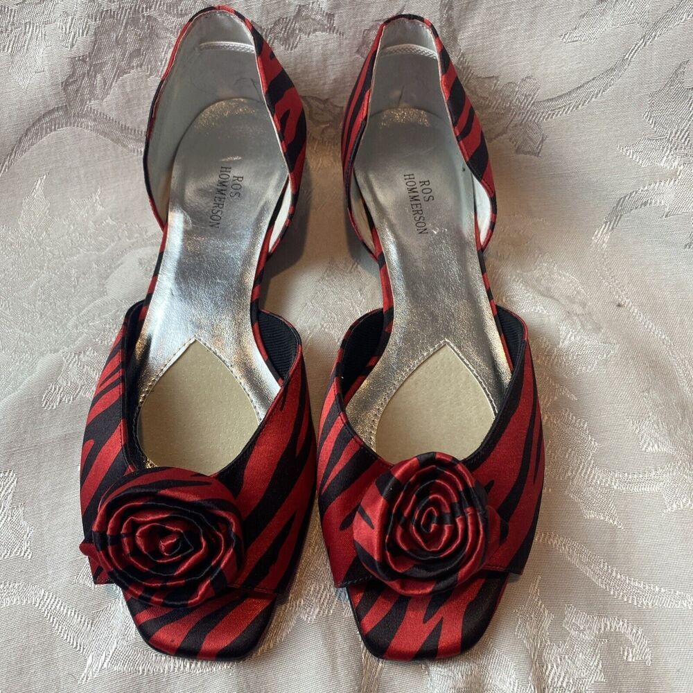 Ross Hommerson Monet Open Toe Zebra Print Dressy Flats Size 8.5